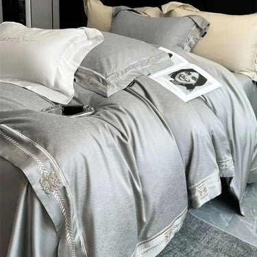 Modern Luxury Grey 1000TC Lyocell Cotton Jacquard Embroidered Bedding Set